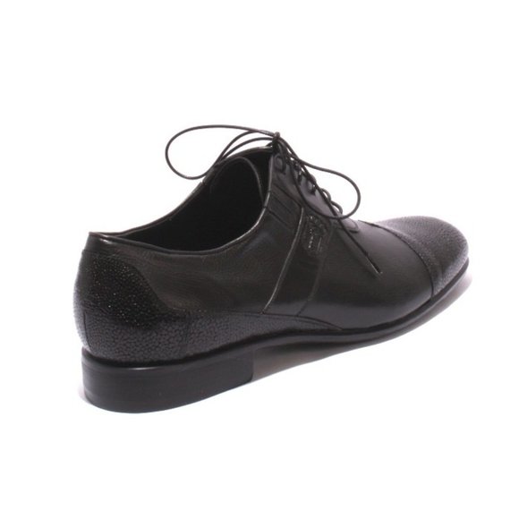 Italian VINICIO CAMERLENGO 8345 Black Leather Stamped Lace-Up Classic Shoe